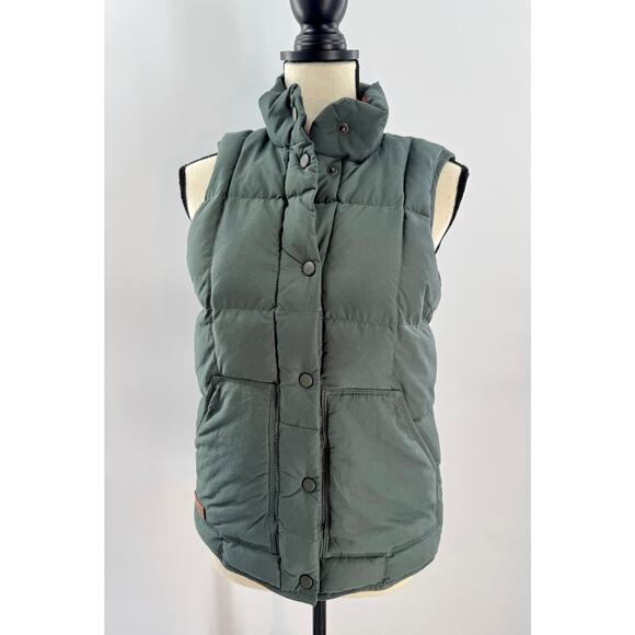 Columbia Womens Retro Green Puffer Vest Blanket Flannel Lined Down XS Cozy Warm - Picture 3 of 11